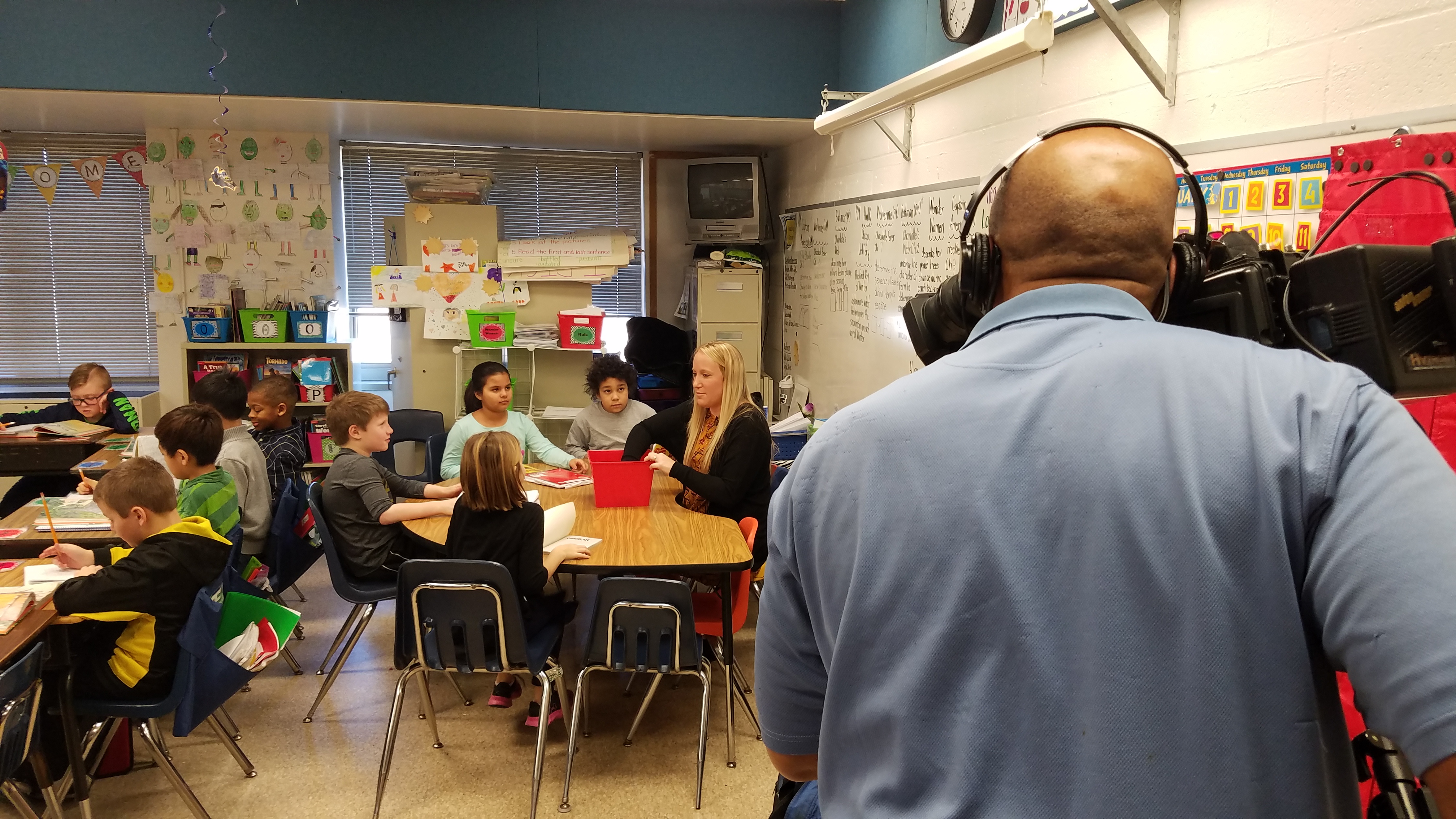 Elizabeth Kerst in her classroom being filmed.