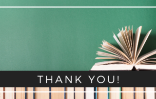"Thank You" text against a background of books