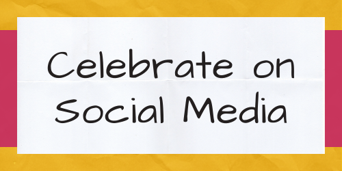 Celebrate on Social Media with yellow and pink background